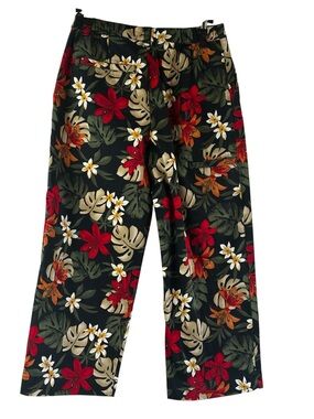 Chico’s Design Tropical Floral Wide Leg Crop Pants Women’s Size 0 Black Hawaiian